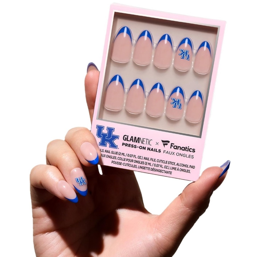 Glamnetic x Fanatics Press On Nails Kentucky Wildcats Almond Blue French Tips